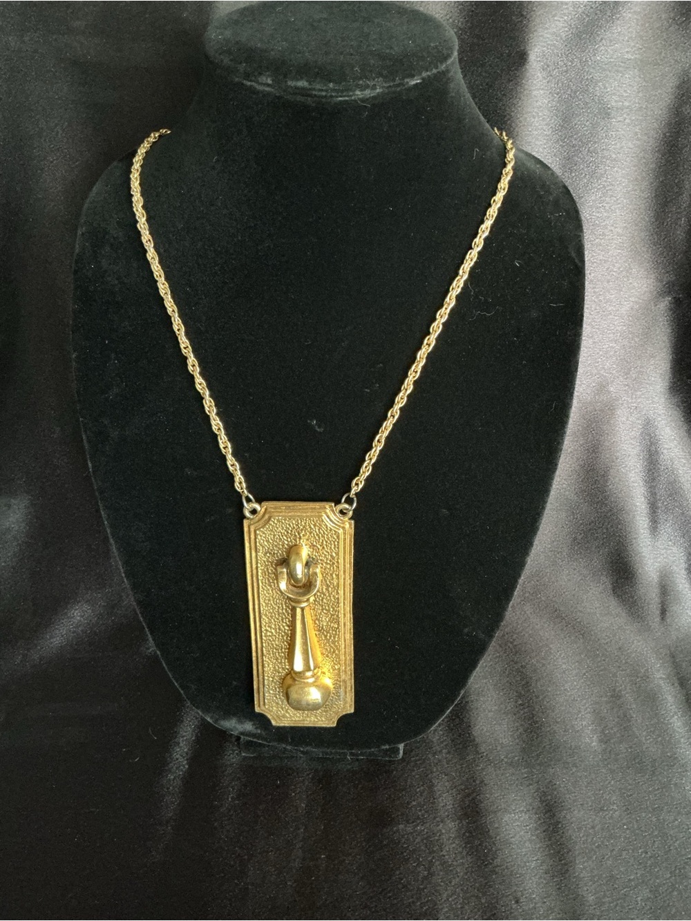 Vintage Gold Door Knocker Pendant Necklace Egyptian Revival Style